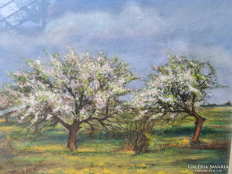 Pastel painting 4 seasons - spring landscape, nature