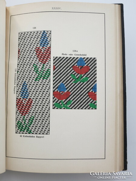 Antik textilipari könyv 1902-ből számos korabeli mintával
