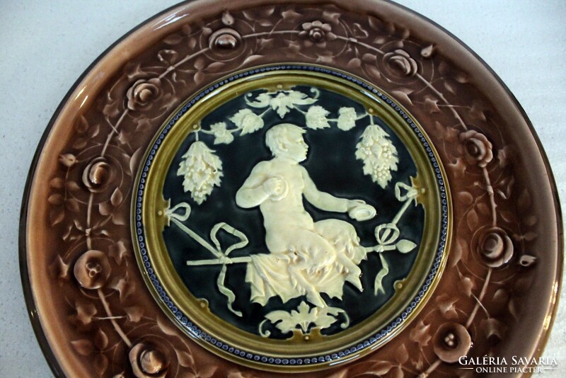 Schütz blansko majolica wall plate with figural decoration 2.