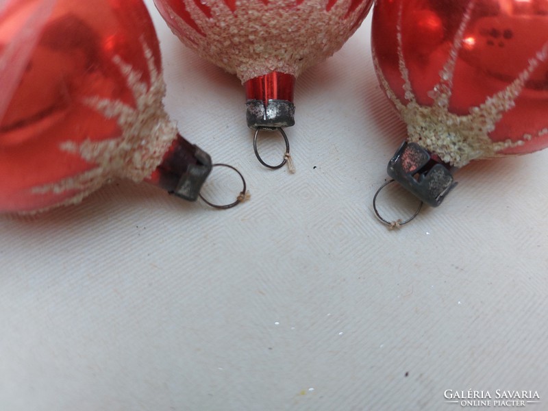 Retro üveg karácsonyfadísz piros régi gömb 3 db