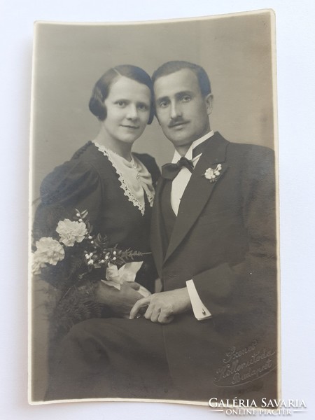 Old civilian wedding photo, descendant of Senes Koller, photographer, Budapest, photograph of the bride and groom