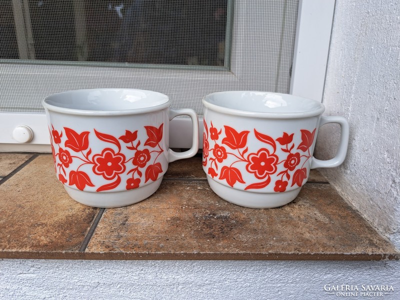 Beautiful red pattern Zsolnay cocoa mugs, mug, nostalgia village peasant decoration