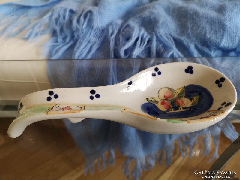 Majolica, earthenware, ceramics, hand-painted wooden spoon holder 26 cm