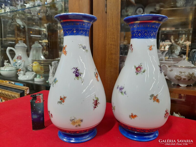 Old haas & czjzek schlaggenwald 1939-1945. Pair of porcelain flower vases. Hévíz memory. 23 cm.