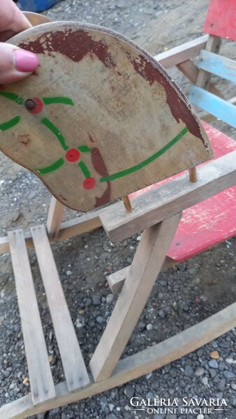 Old children's wooden toy rocking horse rocking chair