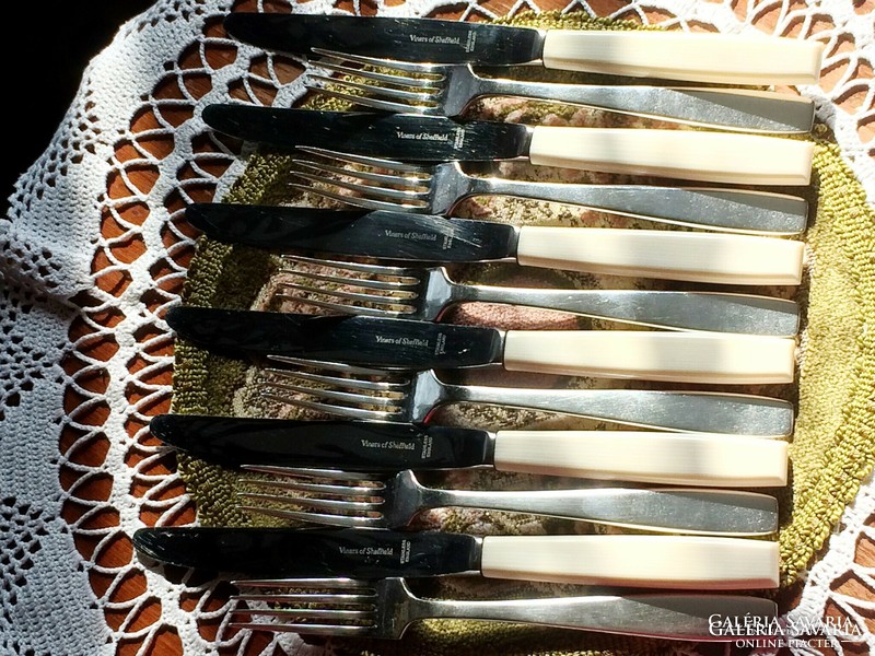 Sheffield knives, silver-plated forks, 6-person, vintage, marked, 12-piece cutlery set
