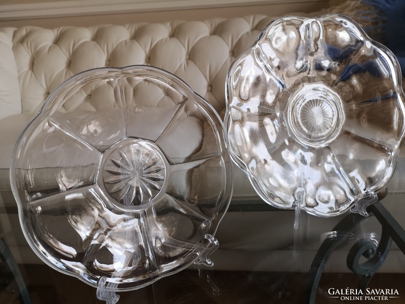 2 Bieder style, old glass serving bowls with arms in one