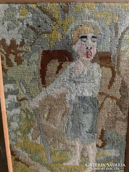 Antique needle tapestry/goblein boy