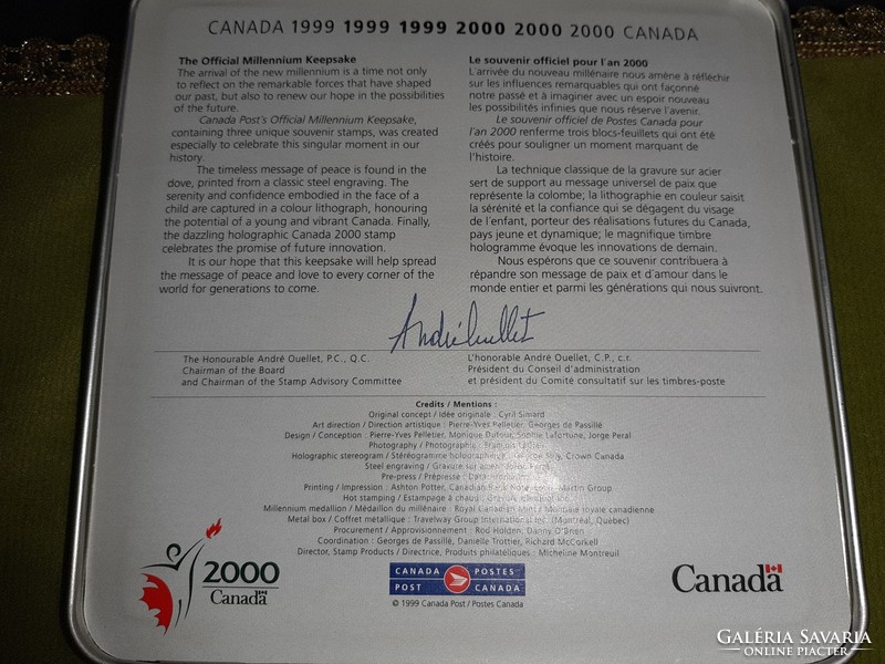 Kanada 1999. 'Kanadai Posta - Hivatalos milleniumi emlék' fém emlékérem fémdobozban