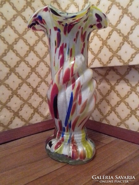 Vintage spatter színes üveg váza fáklyát fogó kéz forma