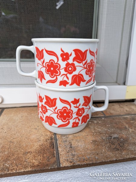 Beautiful red pattern Zsolnay cocoa mugs, mug, nostalgia village peasant decoration