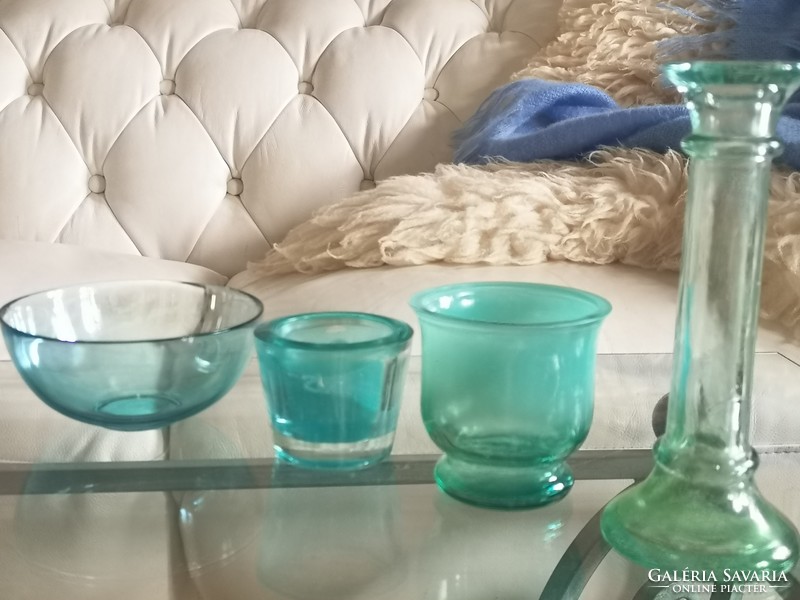 Turquoise glass variations (without the candle holder and the larger candle holder)