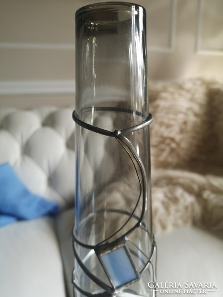 Huge, blown glass vase, 46 cm, geometric tiffany technique on the outside, handmade.