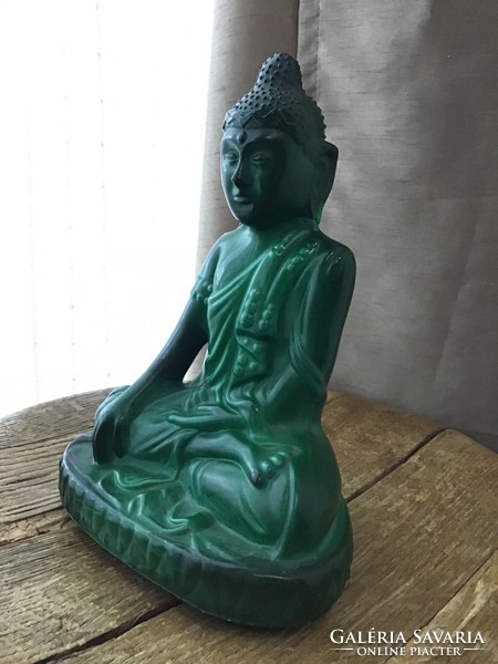 Régi cseh malachit üveg nepáli Buddha szobor