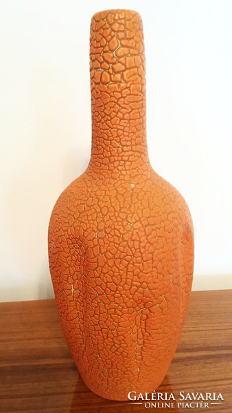 Retro old ceramic orange large vase 32 cm with cracked glaze shrink glaze