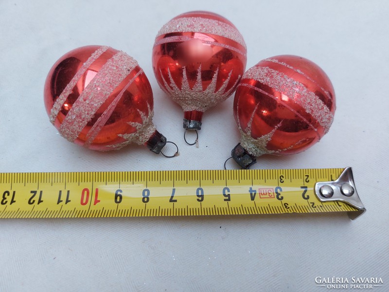 Retro üveg karácsonyfadísz piros régi gömb 3 db