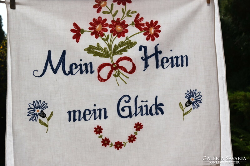 Régi vászon dísztörölköző törölköző törlő Német Mein Heim 108 x 54