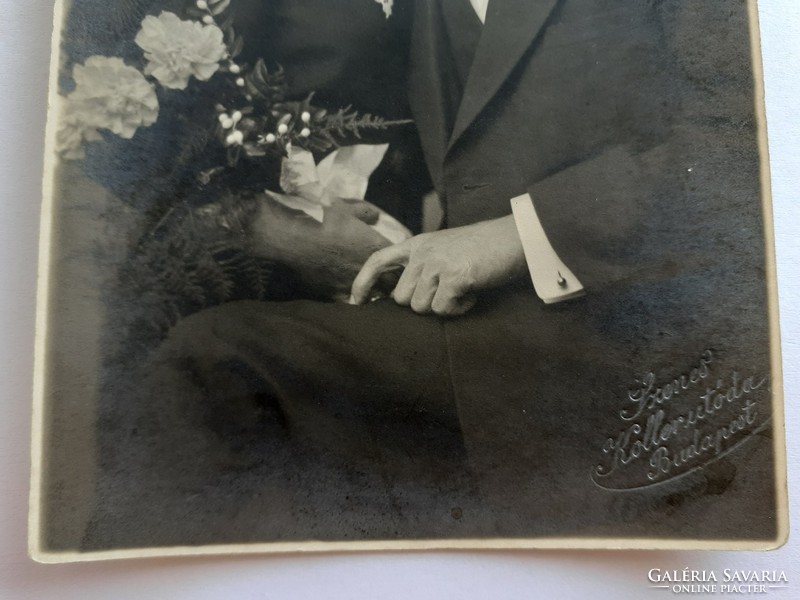 Old civilian wedding photo, descendant of Senes Koller, photographer, Budapest, photograph of the bride and groom