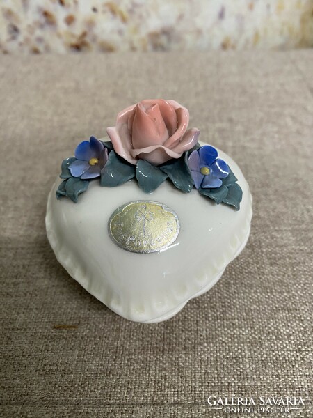 Ens German porcelain rose bonbonier a29