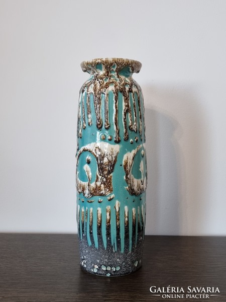 Craftsmanship ceramic vase, decorative fluted, with plastic glaze - 33 cm