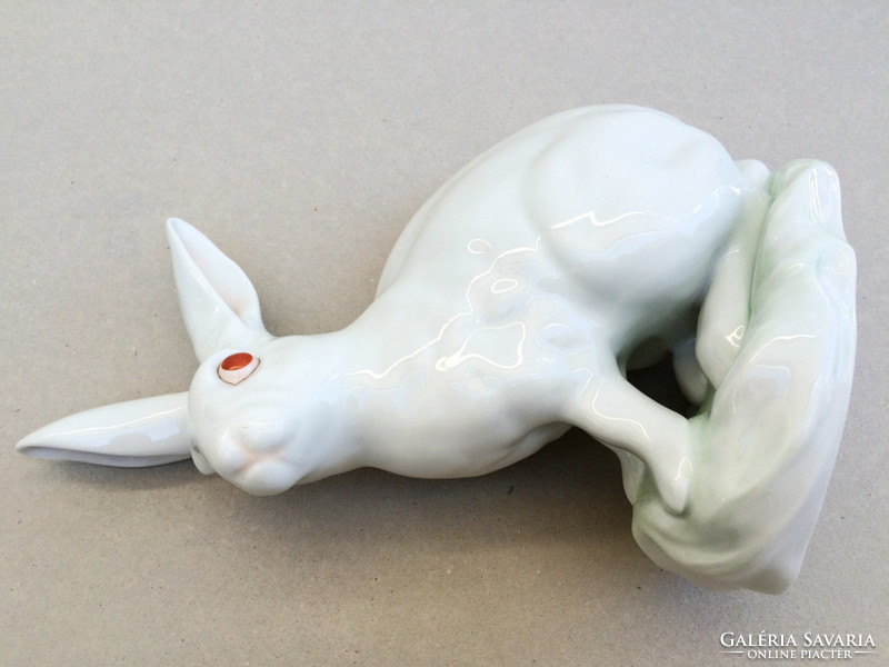 Régi Herendi porcelán nagy nyúl pirosszemű fehér nyuszi 29 cm