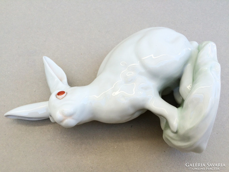 Old Herend porcelain big rabbit red-eyed white bunny 29 cm