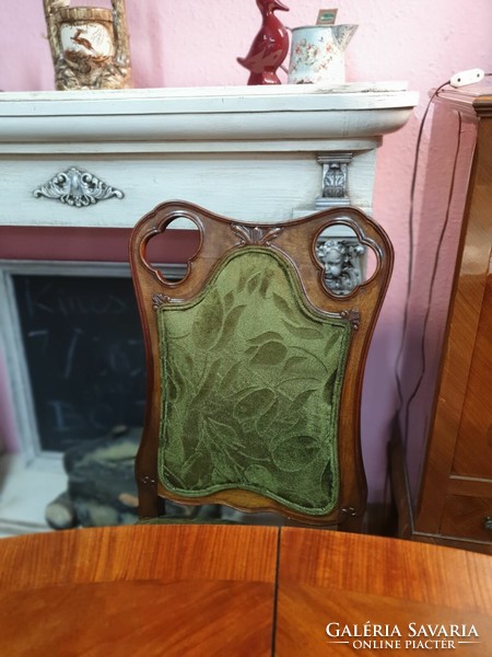 Antik étkező / tárgyaló asztal 6 db kárpitozott támlás székkel