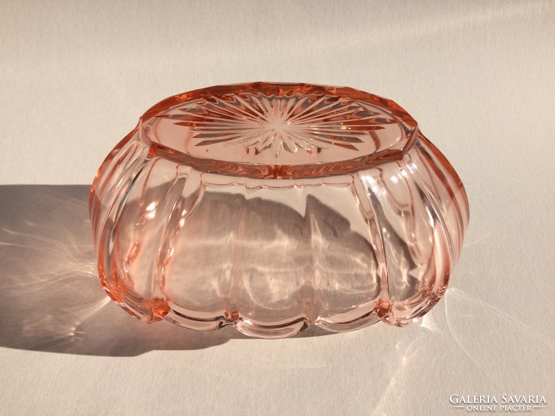 Art deco üvegtál régi rózsaszín üveg tál dísztál 24 cm