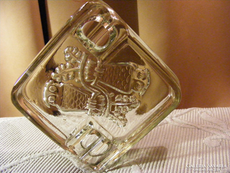 Thick glass ashtray with an owl pattern