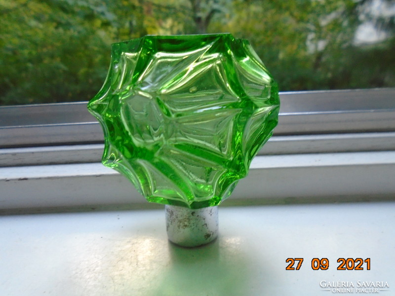 Antik cseh jelzett art-deco zöld parfümös üveg pumpával