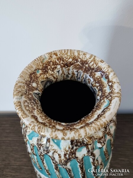 Iparművészeti kerámia váza,dekoratív csurgatott ,plasztikus mázzal-33 cm