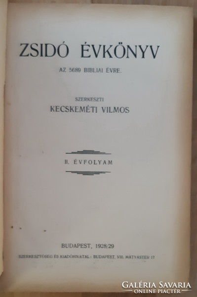 ZSIDÓ ÉVKÖNYV AZ 5689. BIBLIAI  ÉVRE  1928 - 29     -  JUDAIKA