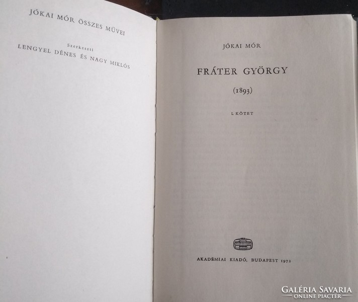 Mór Jókai: frater György, Volume 1, incomplete! Negotiable