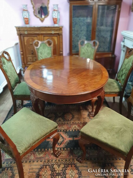 Antique dining / meeting table with 6 upholstered chairs