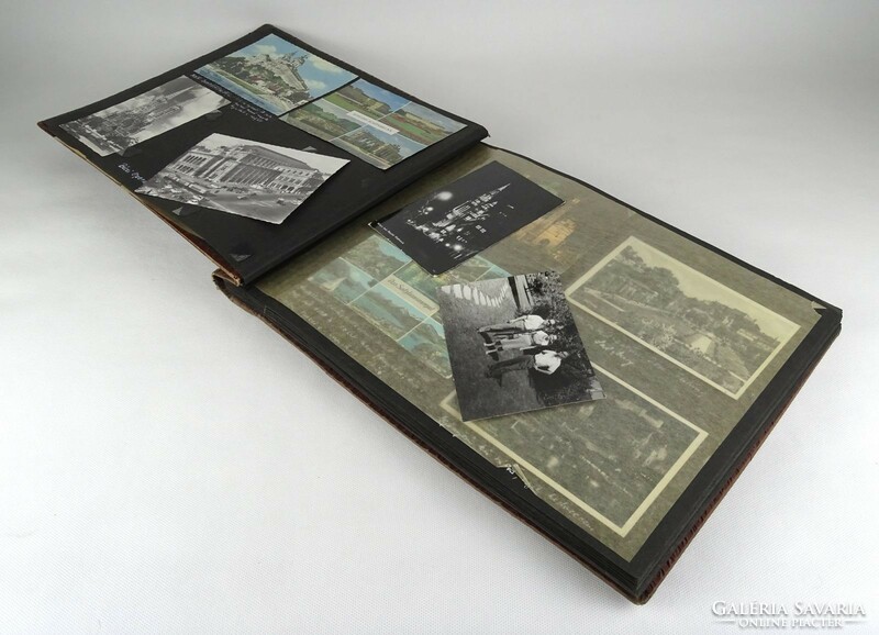 1L285 old 1930s family photo album with 225 photos with postcards