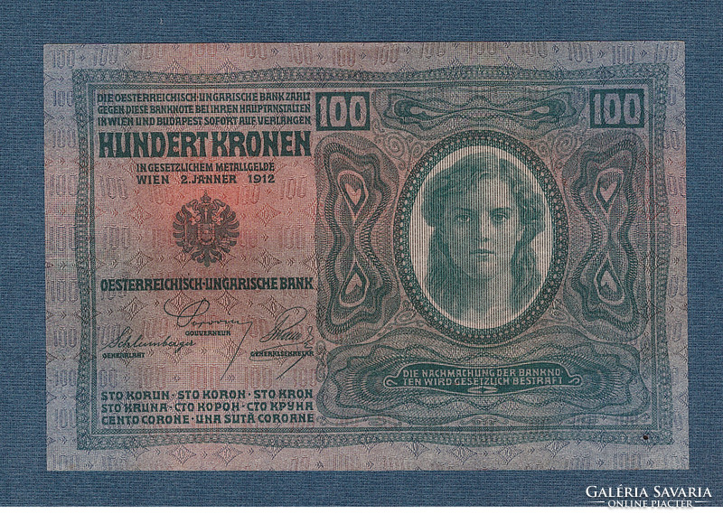 100 Korona 1912 Deutschösterreich bélyegzés Azonos oldalak EF
