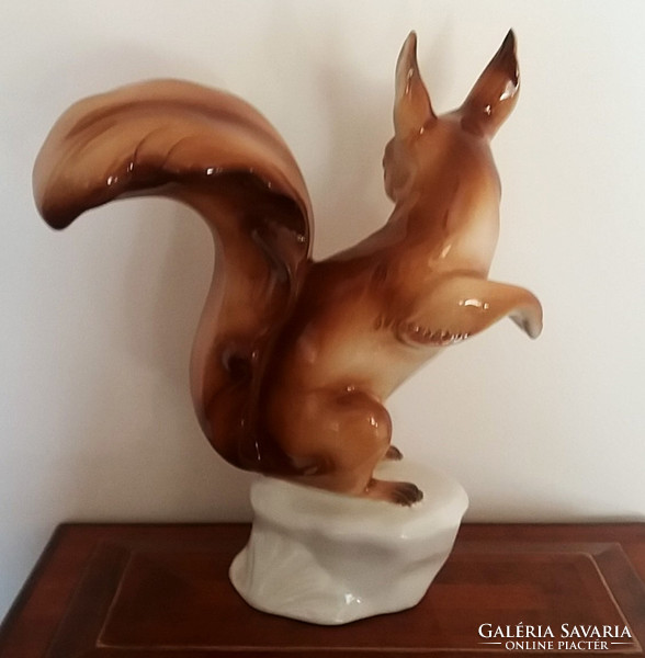 Old large size 24 cm royal dux vintage porcelain squirrel