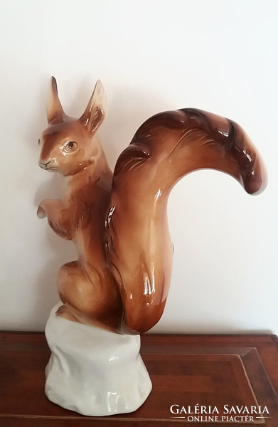 Old large size 24 cm royal dux vintage porcelain squirrel