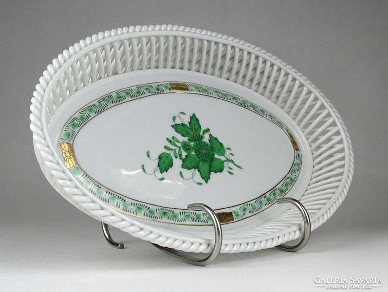 1L202 Zöld Apponyi mintás áttört fonott Herendi porcelán kínáló 26.5 cm