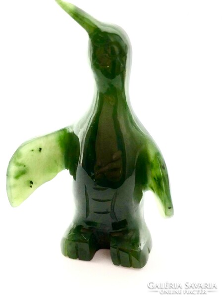 Real jade stone carving, penguin, leaf weight, showcase ornament