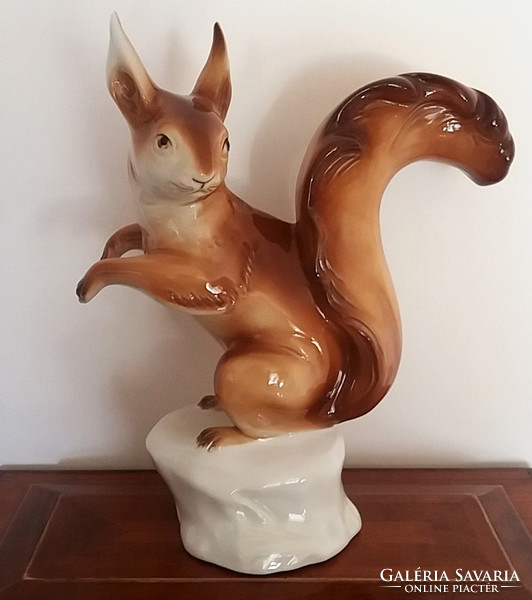 Old large size 24 cm royal dux vintage porcelain squirrel