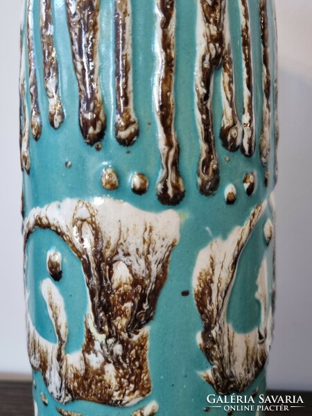 Iparművészeti kerámia váza,dekoratív csurgatott ,plasztikus mázzal-33 cm