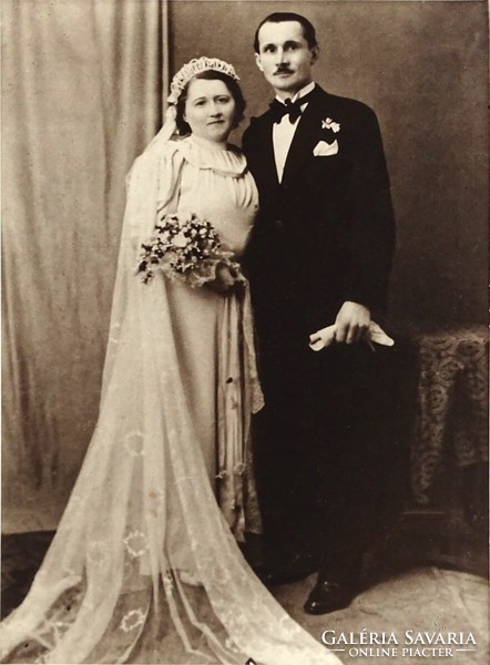 1L279 Régi fekete-fehér esküvői fotográfia fotó 38 x 28 cm