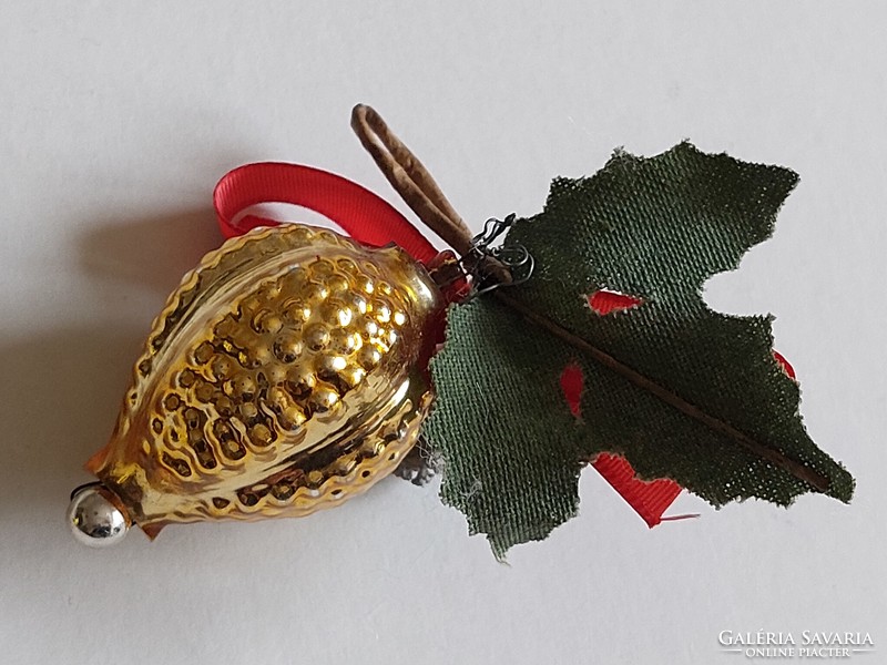 Old glass Christmas tree ornament with golden berry glass ornament