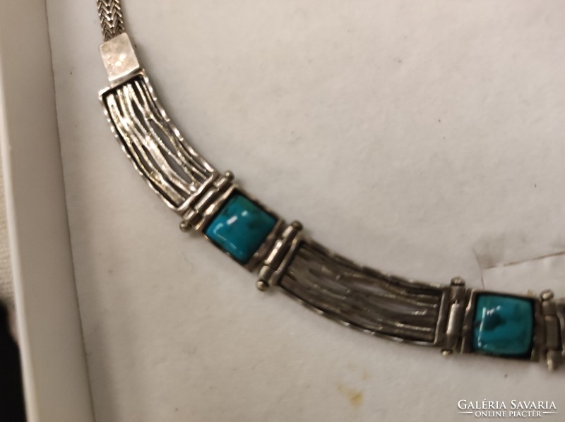 Izraeli ezüst nyaklánc-nyakék türkiz kővel