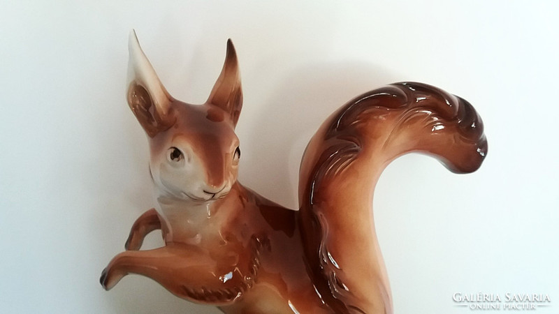Old large size 24 cm royal dux vintage porcelain squirrel