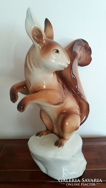 Old large size 24 cm royal dux vintage porcelain squirrel