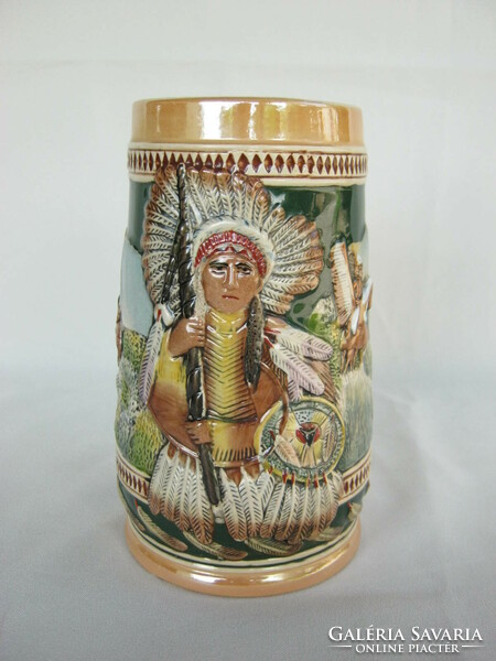 Native American scene with ceramic mug beer mug