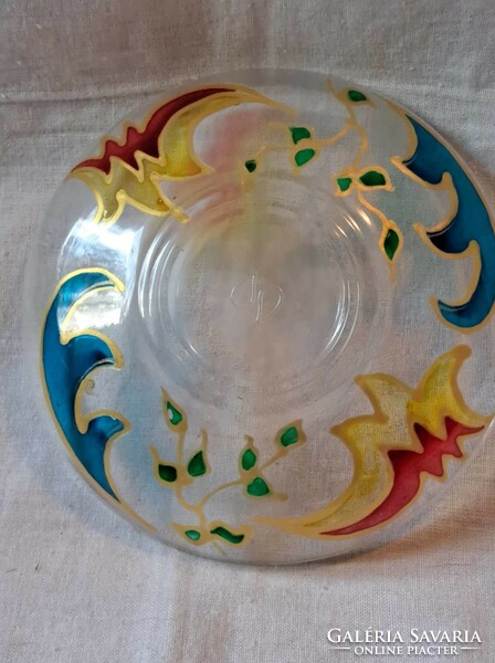Turkish glass hand-painted tea cup + base