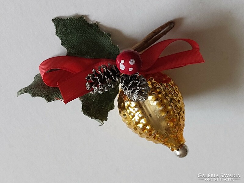 Old glass Christmas tree ornament with golden berry glass ornament
